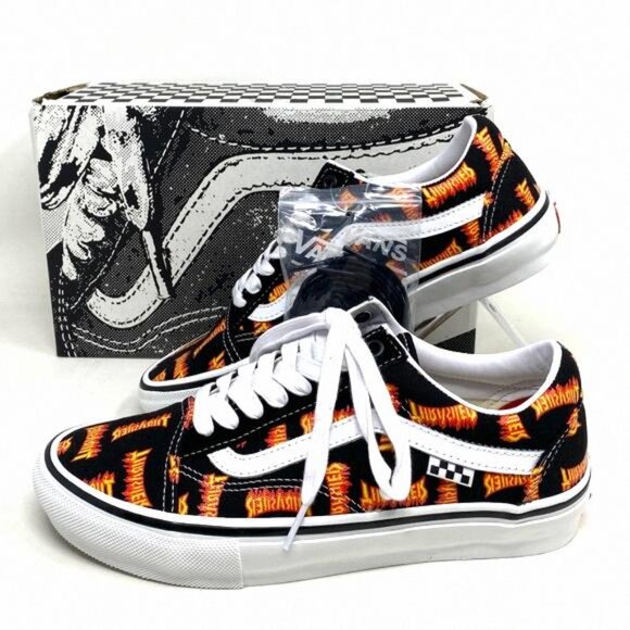 VANS x Thrasher Old Skool Skate Low Top Black VN0005W0BML Sneakers Men’s Canvas - Picture 2 of 11